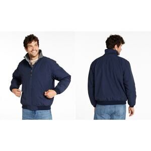 L.L.Bean Men’s Warm Up Jacket Medium Blue, Fleece Lined, Coat Outdoor Full Zip